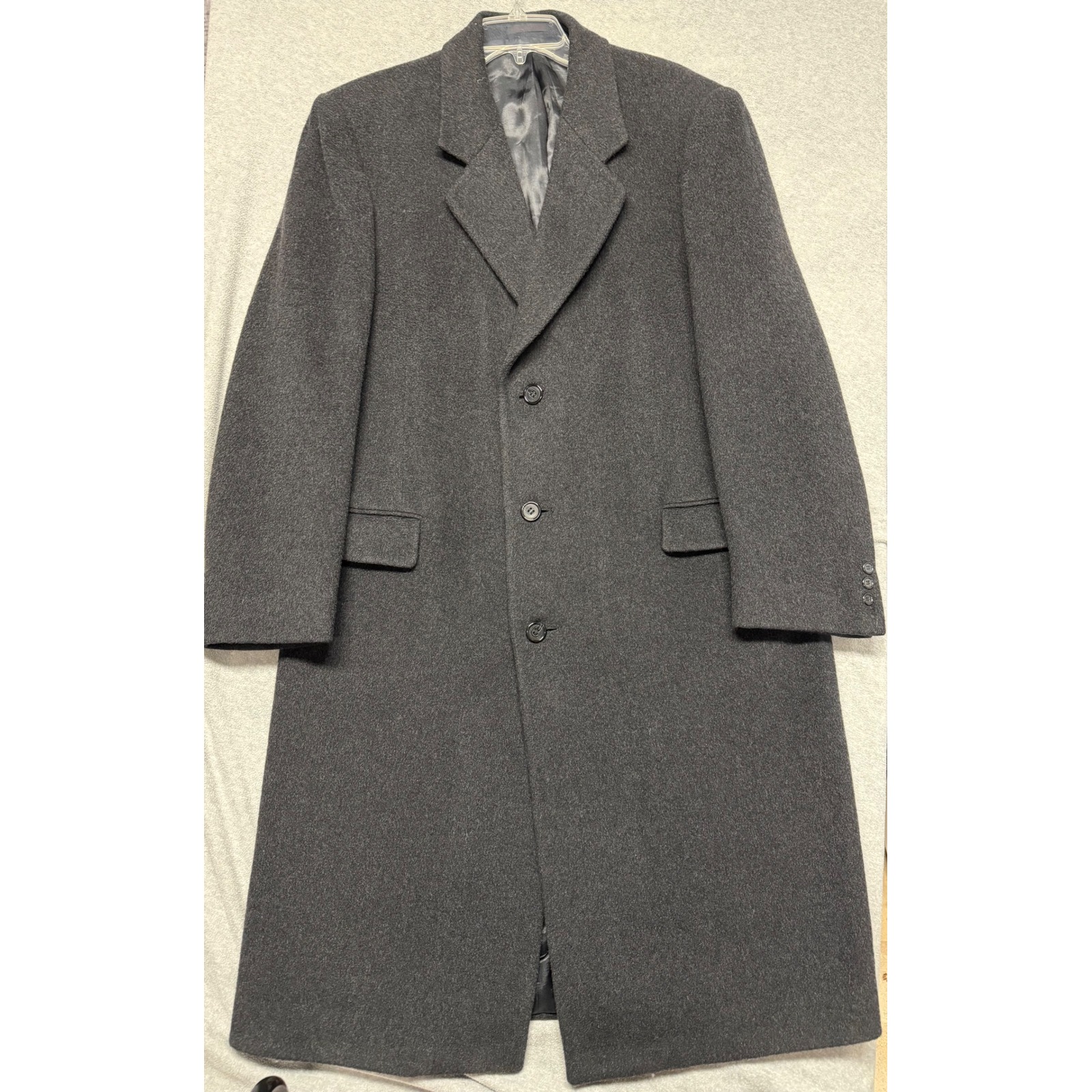 Mens Charcoal Grey Wool Cashmere Blend Overcoat Topcoat Made In Brazil Sz 44r